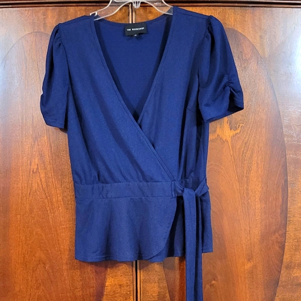 Womens Deep Blue Wrap Blouse